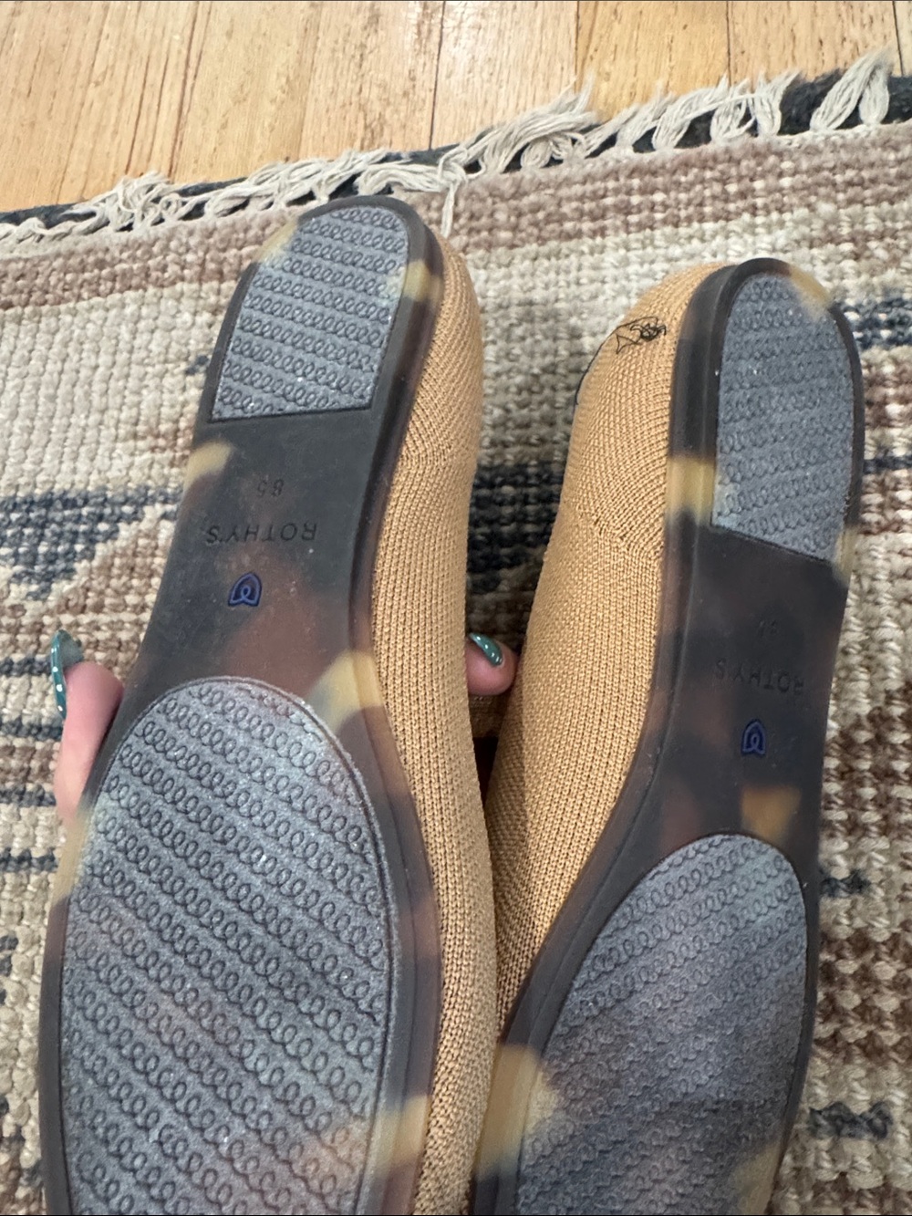 Rothy's Tan Mary Jane Flats with Blue Trim brand new - Picture 2 of 2